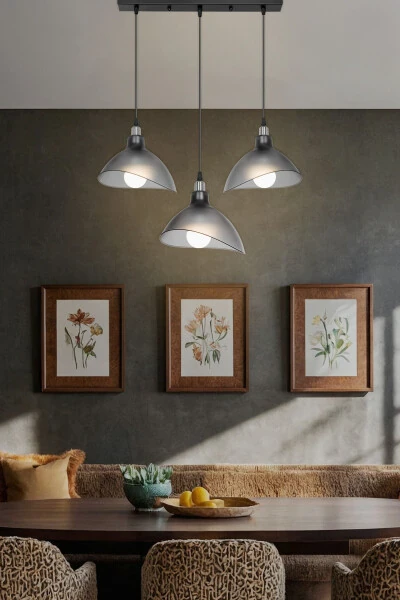 Smoked Pendant Chandelier Kitchen Living Room Cafe Bar Bedroom Corridor Lamp 3-Piece Row - Modazone