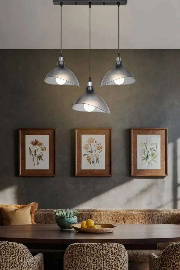 Smoked Pendant Chandelier Kitchen Living Room Cafe Bar Bedroom Corridor Lamp 3-Piece Row - 1