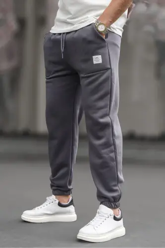 Smoked Pocket Detailed Men's Basic Tracksuit Bottom 6522-Smoked - MADMEXT (1)