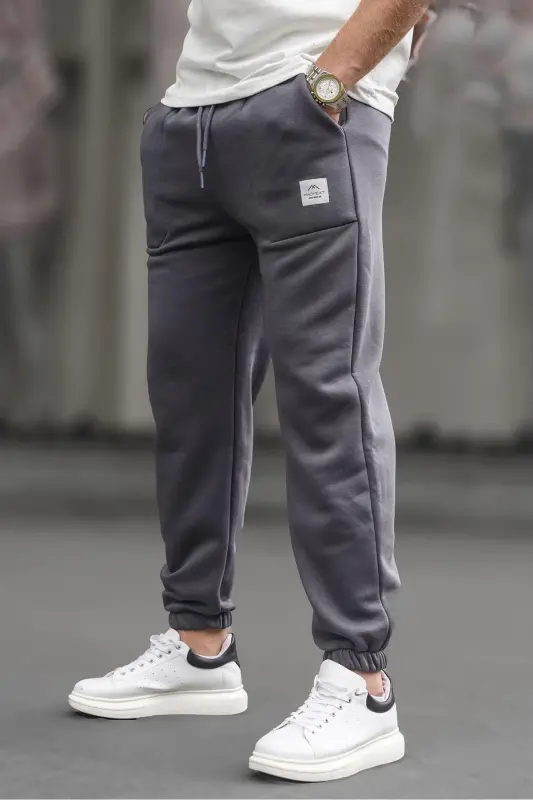 Smoked Pocket Detailed Men's Basic Tracksuit Bottom 6522-Smoked - 3