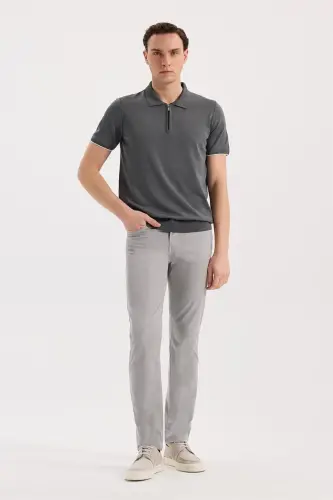 Smoked Slim Fit Knitted Zip-Up Polo Neck T-Shirt - JAKAMEN (1)