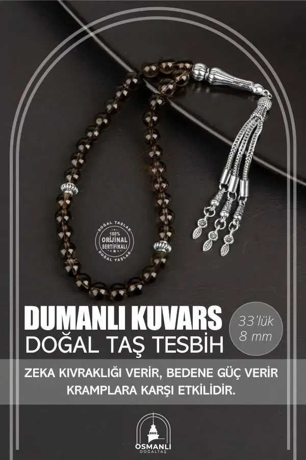 Smoky Quartz Natural Stone Misbaha 33 - 8mm - 1