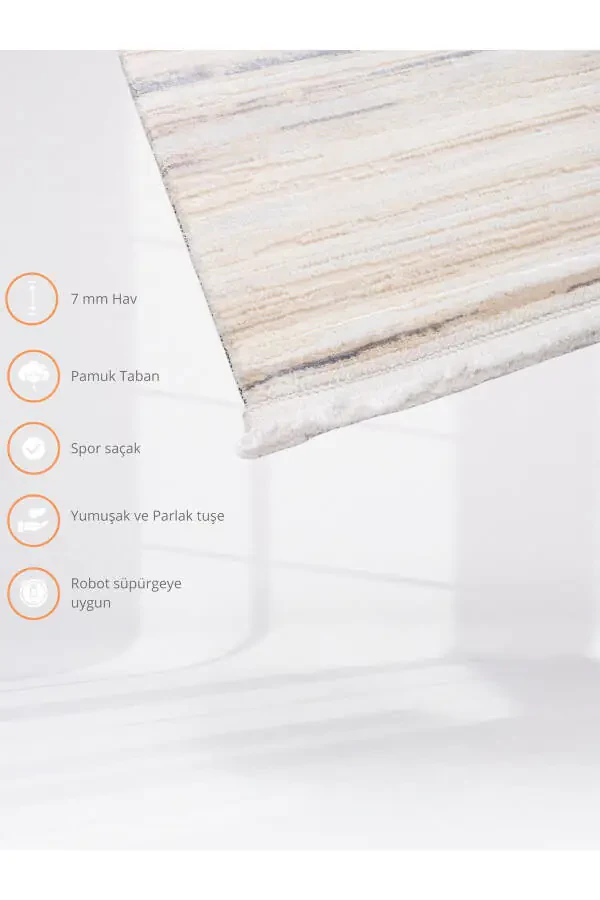 Smooth Soft Textured Non-Shedding Beige - Cream Modern Rug - 4