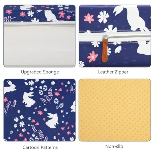 SMZCTYI Toddler Booster Seat for Dining Table, Stronger Support Non-Slip Bottom Double Safe Straps Booster Seat Dining Toddler, Portable Travel Increasing Cushion (Navy Blue Rabbit) - 4