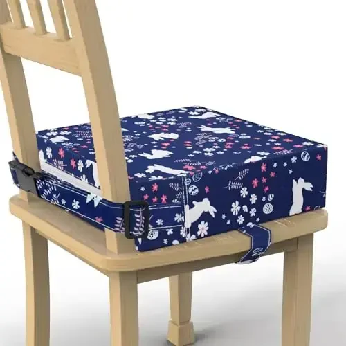 SMZCTYI Toddler Booster Seat for Dining Table, Stronger Support Non-Slip Bottom Double Safe Straps Booster Seat Dining Toddler, Portable Travel Increasing Cushion (Navy Blue Rabbit) - 1