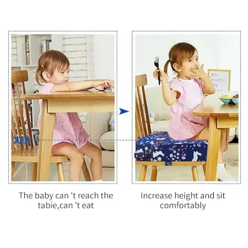 SMZCTYI Toddler Booster Seat for Dining Table, Stronger Support Non-Slip Bottom Double Safe Straps Booster Seat Dining Toddler, Portable Travel Increasing Cushion (Navy Blue Rabbit) - 2