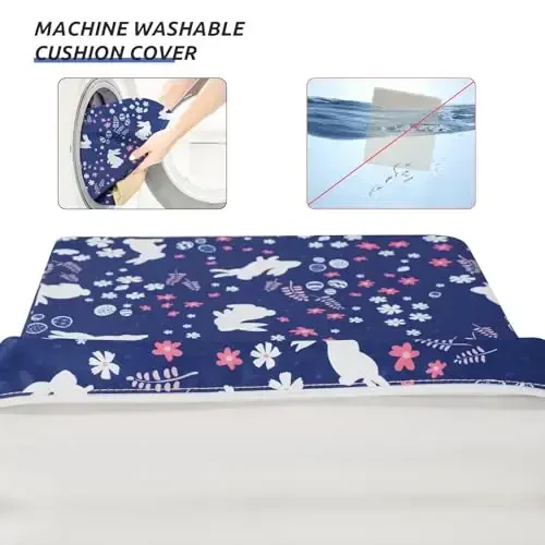 SMZCTYI Toddler Booster Seat for Dining Table, Stronger Support Non-Slip Bottom Double Safe Straps Booster Seat Dining Toddler, Portable Travel Increasing Cushion (Navy Blue Rabbit) - 7