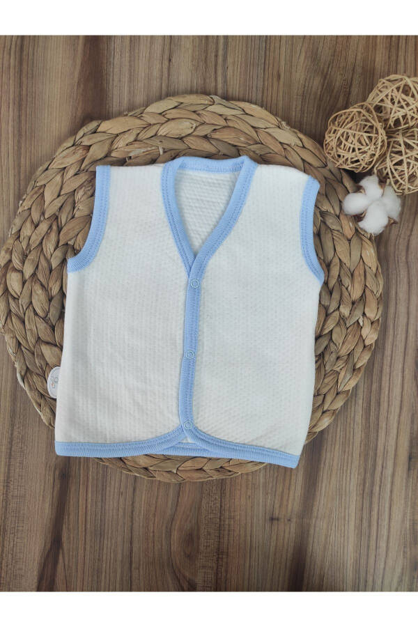 Snap button, sleeveless, quilted baby vest. 100% cotton, blue-white colors, for baby girls and boys. - 7