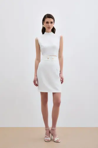 Snap Fastening Mini Skirt - Ecru-ECRU 