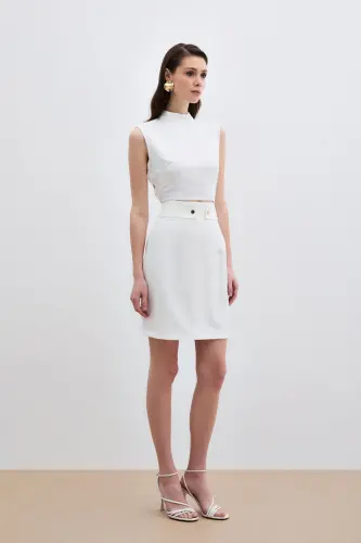 Snap Fastening Mini Skirt - Ecru-ECRU - 2