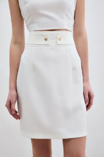 Snap Fastening Mini Skirt - Ecru-ECRU - 4