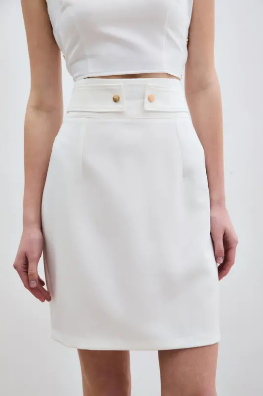 Snap Fastening Mini Skirt - Ecru-ECRU - 4