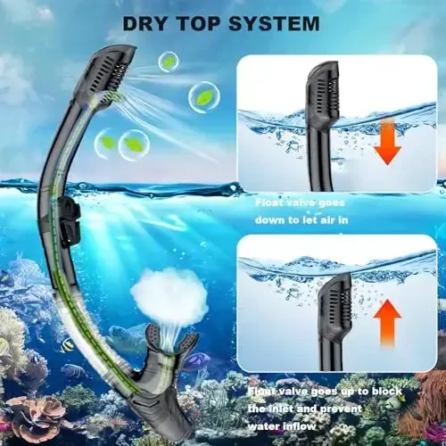 Снаряжение для снорклинга для взрослых, набор трубок Dry-Top с закаленным стеклом, панорамная маска для плавания с защитой от запотевания и протечек, регулируемый набор для снорклинга с сумкой для подводного плавания, плавания, путешествий - 5