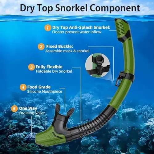 Снаряжение для снорклинга для взрослых, набор трубок Dry-Top с закаленным стеклом, панорамная маска для плавания с защитой от запотевания и протечек, регулируемый набор для снорклинга с сумкой для подводного плавания, плавания, путешествий - 6
