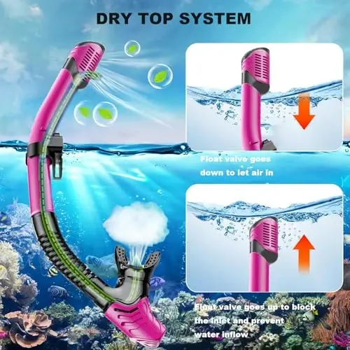 Снаряжение для снорклинга для взрослых, набор трубок Dry-Top с закаленным стеклом, панорамная маска для плавания с защитой от запотевания и протечек, регулируемый набор трубок с сумкой для переноски для подводного плавания, плавания, путешествий - 5