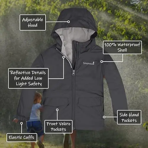 Snonook Toddler Rain Jacket - Microfleece Lined Kids Rain Jacket - Girls Rain Jacket - Boys Rain Jacket - Toddler Rain Coat - 2