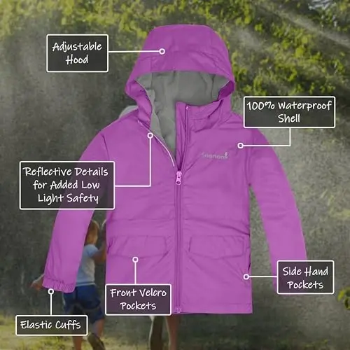 Snonook Toddler Rain Jacket - Microfleece Lined Kids Rain Jacket - Girls Rain Jacket - Boys Rain Jacket - Toddler Rain Coat - 2