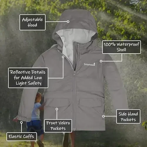 Snonook Toddler Rain Jacket - Microfleece Lined Kids Rain Jacket - Girls Rain Jacket - Boys Rain Jacket - Toddler Rain Coat - 2