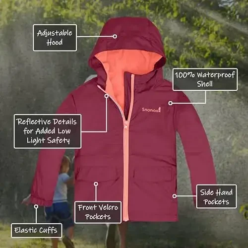 Snonook Toddler Rain Jacket - Microfleece Lined Kids Rain Jacket - Girls Rain Jacket - Boys Rain Jacket - Toddler Rain Coat - Modazone (1)