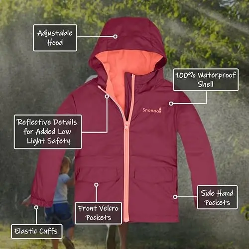 Snonook Toddler yomg'ir kurtkasi - Microfleece astarli bolalar yomg'ir kurtkasi - Qizlar yomg'ir kurtkasi - O'g'il bolalar yomg'ir kurtkasi - Toddler yomg'ir paltosi - 2