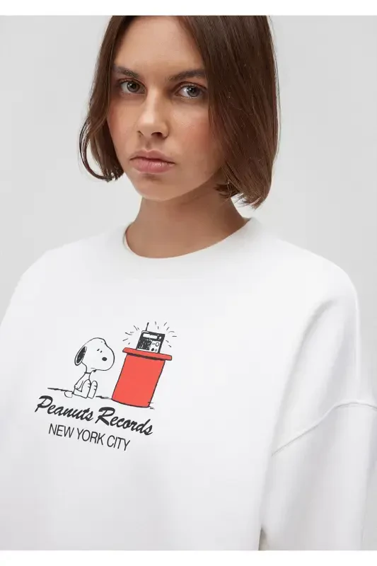 Snoopy Printed White Sweatshirt 1s10256-70057 - 5