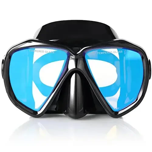 Snorkel Diving Mask Panoramic HD Swim Mask, Anti-Fog Scuba Diving Goggles,Tempered Glass Dive Mask Adult Youth Swim Goggles with Nose Cover for Diving, Snorkeling, Swimming 