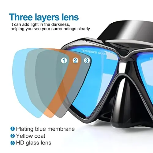 Snorkel Diving Mask Panoramic HD Swim Mask, Anti-Fog Scuba Diving Goggles,Tempered Glass Dive Mask Adult Youth Swim Goggles with Nose Cover for Diving, Snorkeling, Swimming - 3