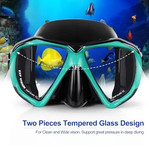 Snorkel Diving Mask Panoramic HD Swim Mask, Anti-Fog Scuba Diving Goggles,Tempered Glass Dive Mask Adult Youth Swim Goggles with Nose Cover for Diving, Snorkeling, Swimming - 2