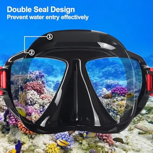 Snorkel Diving Mask Panoramic HD Swim Mask, Anti-Fog Scuba Diving Goggles,Tempered Glass Dive Mask Adult Youth Swim Goggles with Nose Cover for Diving, Snorkeling, Swimming - 3