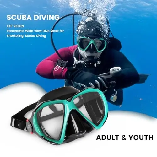 Snorkel Diving Mask Panoramic HD Swim Mask, Anti-Fog Scuba Diving Goggles,Tempered Glass Dive Mask Adult Youth Swim Goggles with Nose Cover for Diving, Snorkeling, Swimming - 5