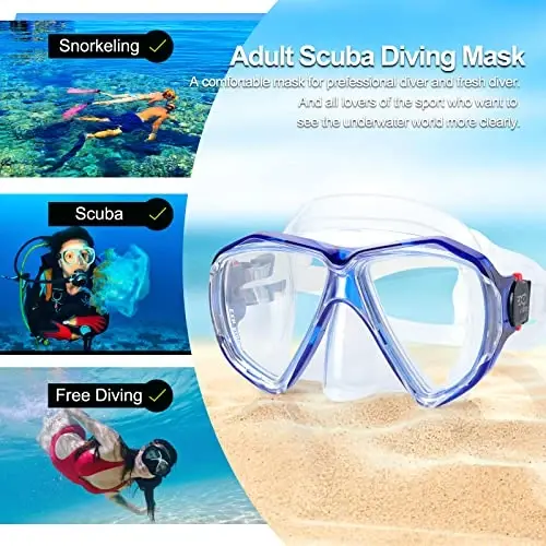 Snorkel Diving Mask Panoramic HD Swim Mask, Anti-Fog Scuba Diving Goggles,Tempered Glass Dive Mask Adult Youth Swim Goggles with Nose Cover for Diving, Snorkeling, Swimming - 6