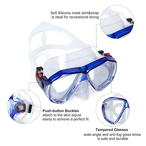 Snorkel Diving Mask Panoramic HD Swim Mask, Anti-Fog Scuba Diving Goggles,Tempered Glass Dive Mask Adult Youth Swim Goggles with Nose Cover for Diving, Snorkeling, Swimming - EXP VISION (1)