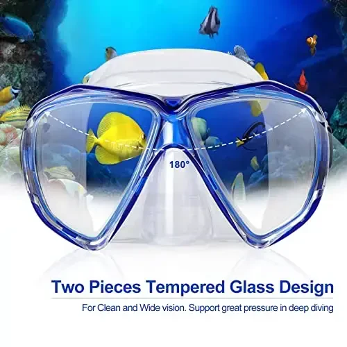 Snorkel Diving Mask Panoramic HD Swim Mask, Anti-Fog Scuba Diving Goggles,Tempered Glass Dive Mask Adult Youth Swim Goggles with Nose Cover for Diving, Snorkeling, Swimming - 3