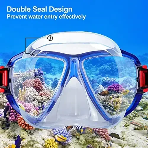 Snorkel Diving Mask Panoramic HD Swim Mask, Anti-Fog Scuba Diving Goggles,Tempered Glass Dive Mask Adult Youth Swim Goggles with Nose Cover for Diving, Snorkeling, Swimming - 4