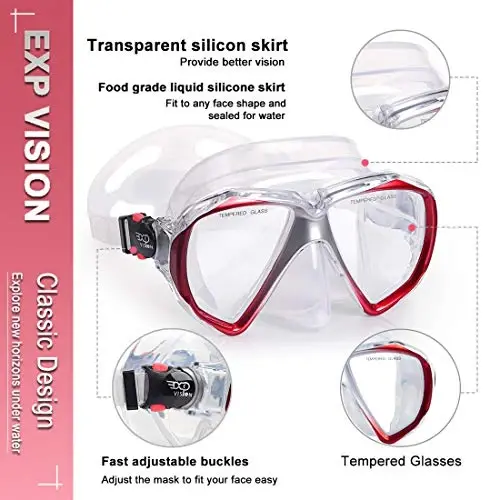 Snorkel Diving Mask Panoramic HD Swim Mask, Anti-Fog Scuba Diving Goggles,Tempered Glass Dive Mask Adult Youth Swim Goggles with Nose Cover for Diving, Snorkeling, Swimming - 3
