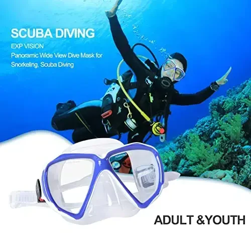 Snorkel Diving Mask Panoramic HD Swim Mask, Anti-Fog Scuba Diving Goggles,Tempered Glass Dive Mask Adult Youth Swim Goggles with Nose Cover for Diving, Snorkeling, Swimming - 4