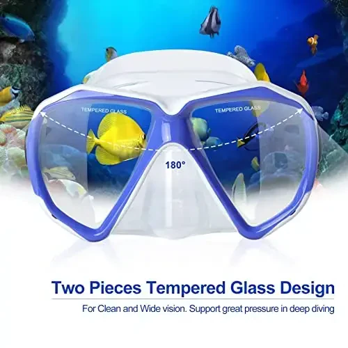 Snorkel Diving Mask Panoramic HD Swim Mask, Anti-Fog Scuba Diving Goggles,Tempered Glass Dive Mask Adult Youth Swim Goggles with Nose Cover for Diving, Snorkeling, Swimming - 3