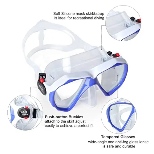 Snorkel Diving Mask Panoramic HD Swim Mask, Anti-Fog Scuba Diving Goggles,Tempered Glass Dive Mask Adult Youth Swim Goggles with Nose Cover for Diving, Snorkeling, Swimming - EXP VISION (1)