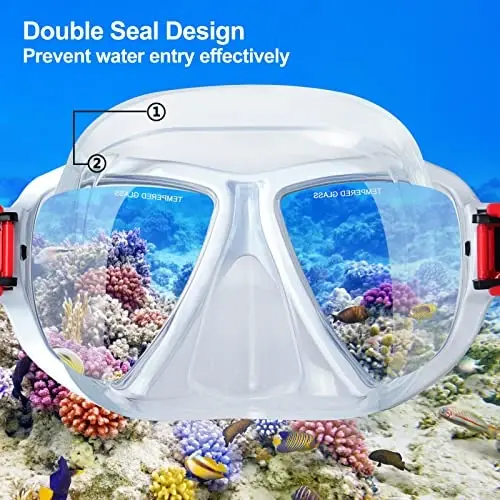 Snorkel Diving Mask Panoramic HD Swim Mask, Anti-Fog Scuba Diving Goggles,Tempered Glass Dive Mask Adult Youth Swim Goggles with Nose Cover for Diving, Snorkeling, Swimming - 5