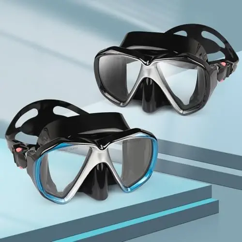 Snorkel Diving Mask Panoramic HD Swim Mask, Anti-Fog Scuba Diving Goggles,Tempered Glass Dive Mask Adult Youth Swim Goggles with Nose Cover for Diving, Snorkeling, Swimming - 1