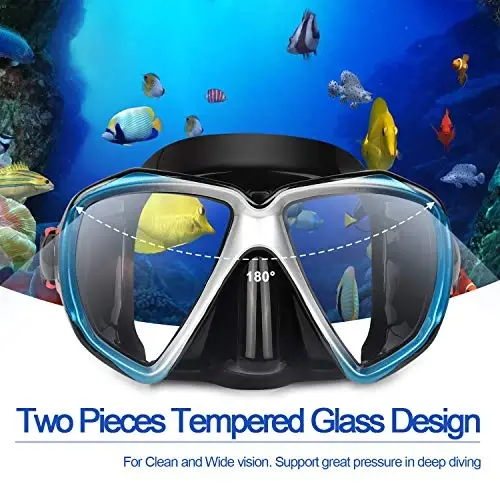 Snorkel Diving Mask Panoramic HD Swim Mask, Anti-Fog Scuba Diving Goggles,Tempered Glass Dive Mask Adult Youth Swim Goggles with Nose Cover for Diving, Snorkeling, Swimming - 2