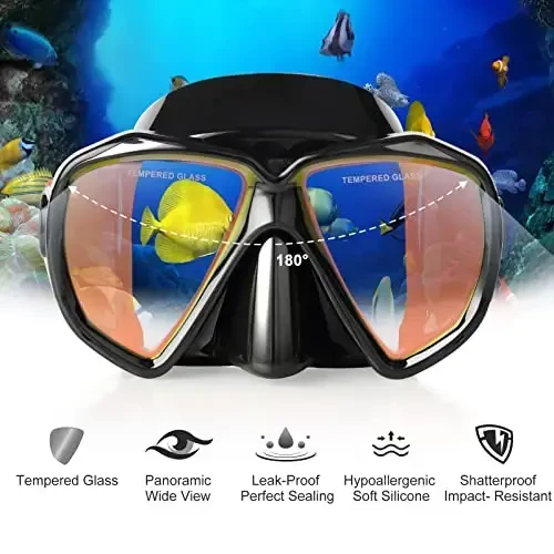 Snorkel Diving Mask Panoramic HD Swim Mask, Anti-Fog Scuba Diving Goggles,Tempered Glass Dive Mask Adult Youth Swim Goggles with Nose Cover for Diving, Snorkeling, Swimming - 4