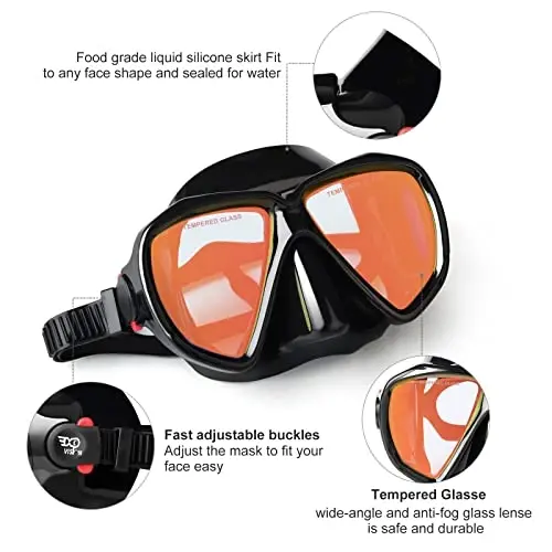 Snorkel Diving Mask Panoramic HD Swim Mask, Anti-Fog Scuba Diving Goggles,Tempered Glass Dive Mask Adult Youth Swim Goggles with Nose Cover for Diving, Snorkeling, Swimming - 2
