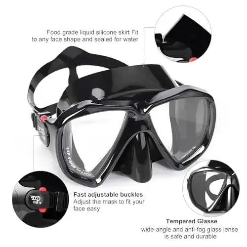 Snorkel Diving Mask Panoramic HD Swim Mask, Anti-Fog Scuba Diving Goggles,Tempered Glass Dive Mask Adult Youth Swim Goggles with Nose Cover for Diving, Snorkeling, Swimming - 3