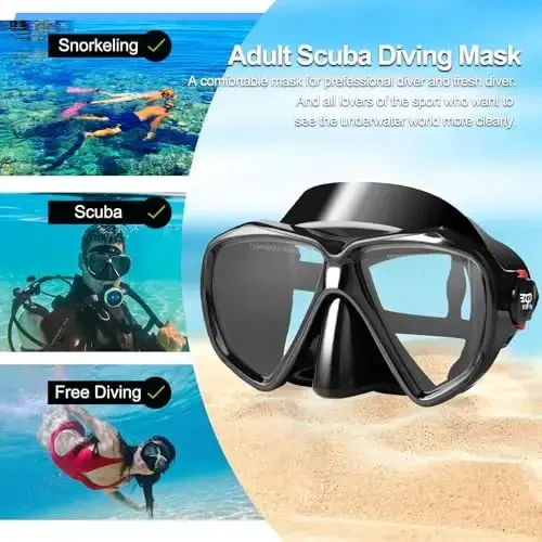 Snorkel Diving Mask Panoramic HD Swim Mask, Anti-Fog Scuba Diving Goggles,Tempered Glass Dive Mask Adult Youth Swim Goggles with Nose Cover for Diving, Snorkeling, Swimming - 6