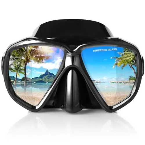 Snorkel Diving Mask Panoramic HD Swim Mask, Anti-Fog Scuba Diving Goggles,Tempered Glass Dive Mask Adult Youth Swim Goggles with Nose Cover for Diving, Snorkeling, Swimming - 1