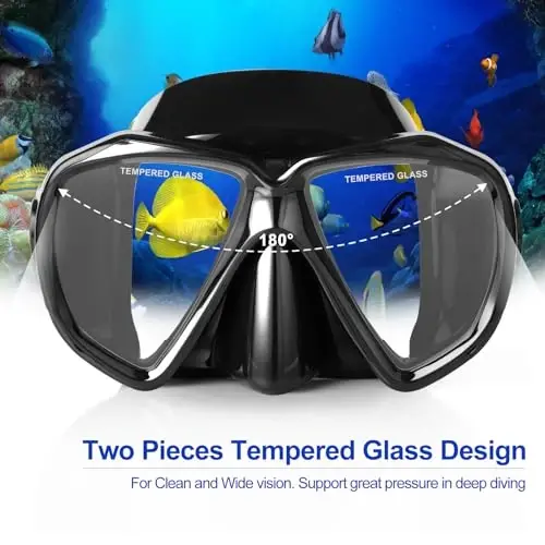 Snorkel Diving Mask Panoramic HD Swim Mask, Anti-Fog Scuba Diving Goggles,Tempered Glass Dive Mask Adult Youth Swim Goggles with Nose Cover for Diving, Snorkeling, Swimming - 2