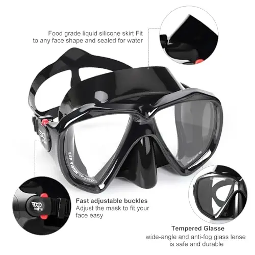 Snorkel Diving Mask Panoramic HD Swim Mask, Anti-Fog Scuba Diving Goggles,Tempered Glass Dive Mask Adult Youth Swim Goggles with Nose Cover for Diving, Snorkeling, Swimming - 3