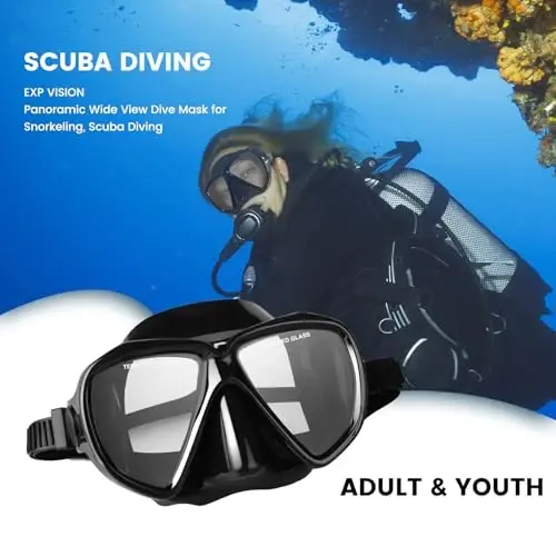 Snorkel Diving Mask Panoramic HD Swim Mask, Anti-Fog Scuba Diving Goggles,Tempered Glass Dive Mask Adult Youth Swim Goggles with Nose Cover for Diving, Snorkeling, Swimming - 5