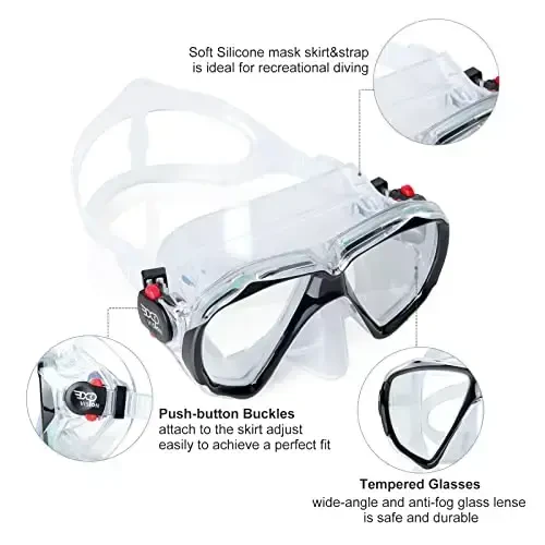 Snorkel Diving Mask Panoramic HD Swim Mask, Anti-Fog Scuba Diving Goggles,Tempered Glass Dive Mask Adult Youth Swim Goggles with Nose Cover for Diving, Snorkeling, Swimming - 3